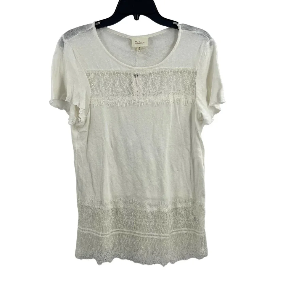 Anthropologie Deletta White‎ Lace Detail Top Size XS New
